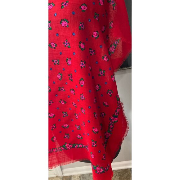 Vintage 1970’s LAINE 100% Wool Red Floral Scarf Handprinted Japan CA 00098 - Picture 5 of 9